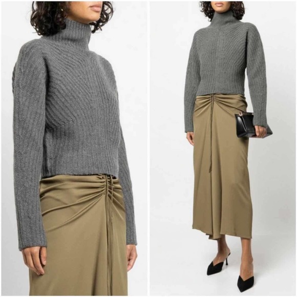 Theory Sculpted Knit Pullover Sweater Airy Wool Cashmere Grey Melange Size Small - Picture 13 of 13